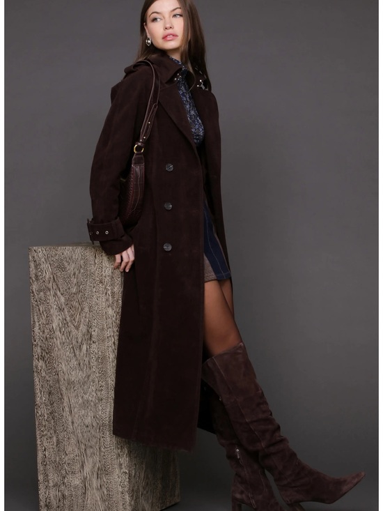 Avec Les Filles Jackets & Blazers - Double Breasted Faux Suede Trench Coat
